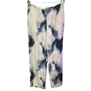 H&M Tie Dye Drawstring Elastic High Waist Wide Leg Satin Lounge Pants